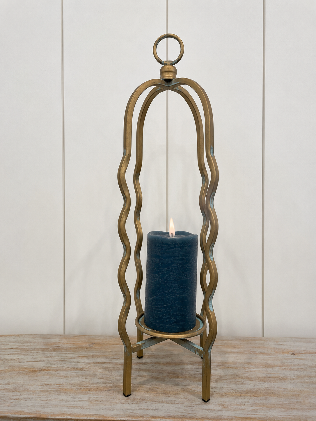 Wavy Cage Gold Distressed Finish Candle Holders Set 3