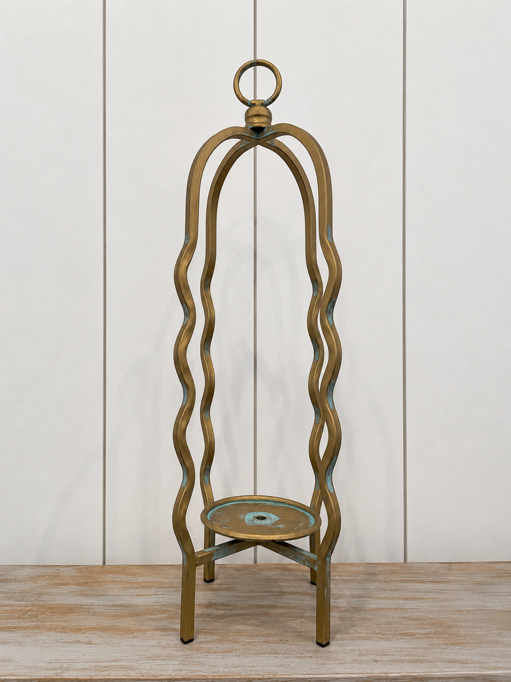 Wavy Cage Gold Distressed Finish Candle Holders Set 3