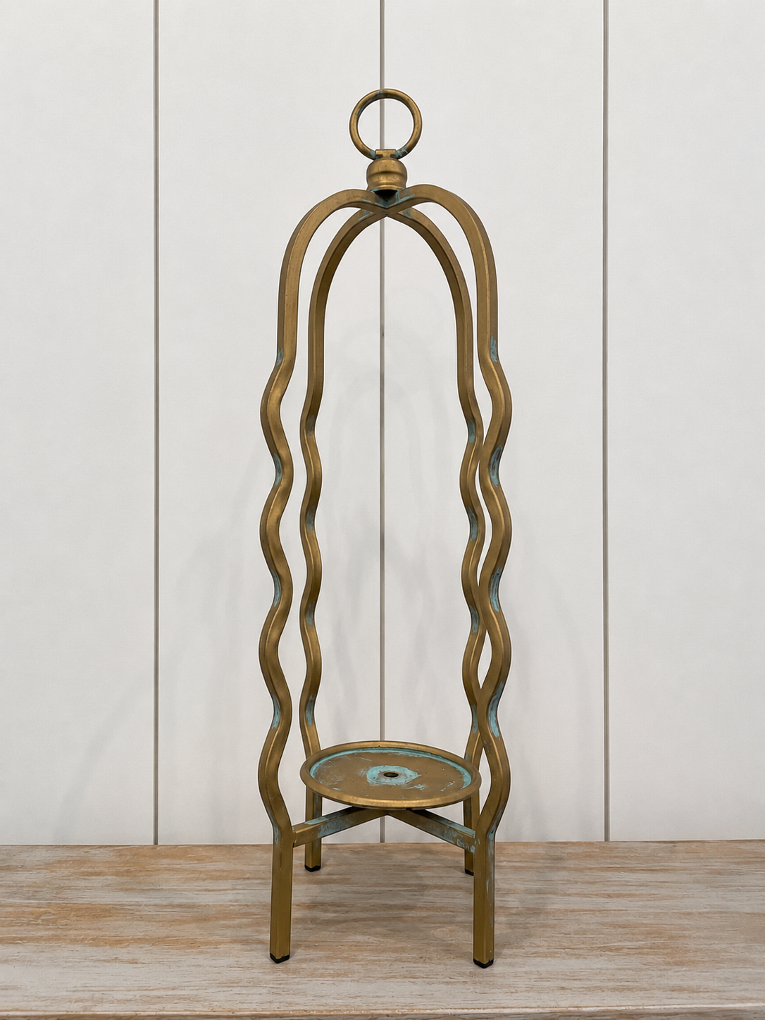 Wavy Cage Gold Distressed Finish Candle Holders Set 3