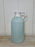 Vase 4.5" D 9.75" H Ceramic Teal and Cream