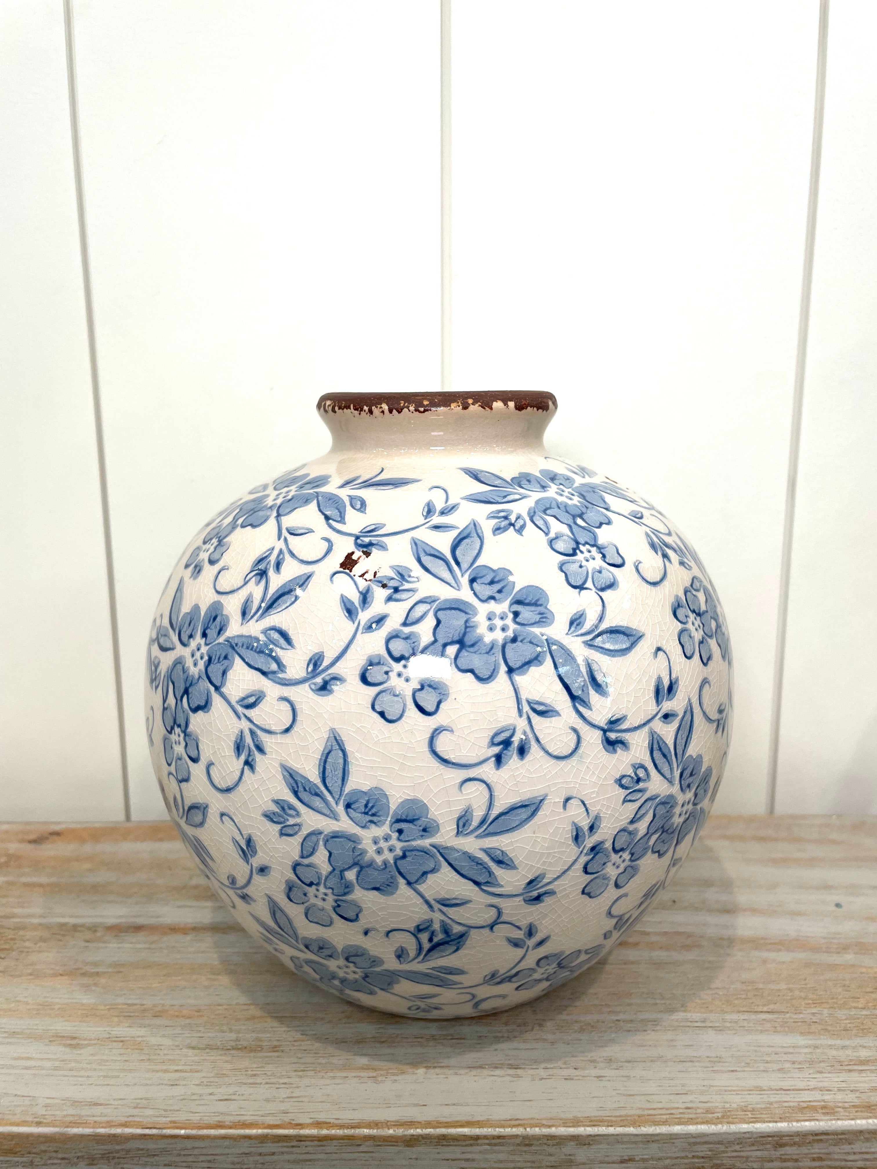 8 in Round Terracotta Vase Blue