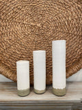 White Cylinder Vases With Taupe Band,Set 3
