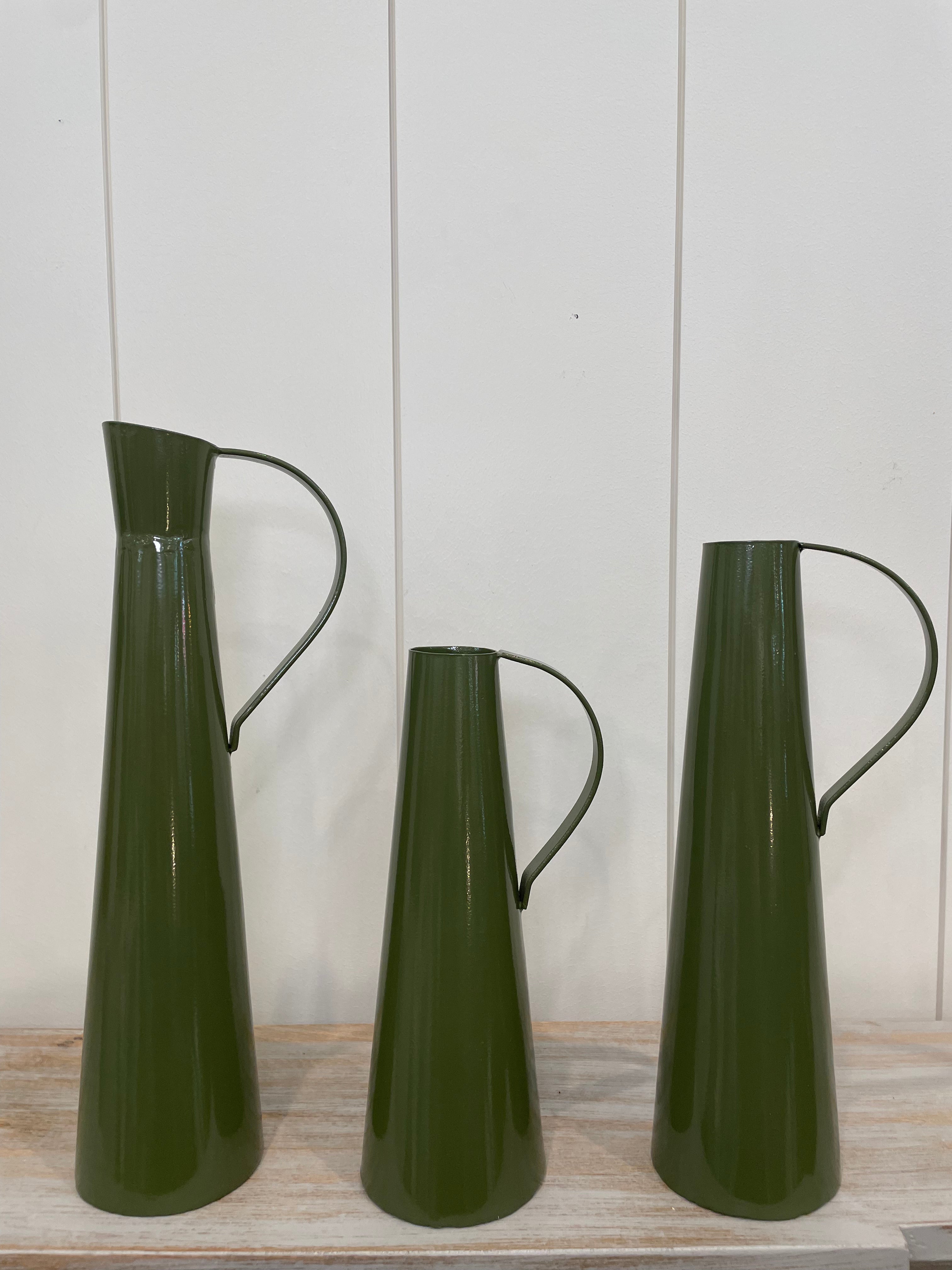 Green Metal Pitcher Vases Set of 3