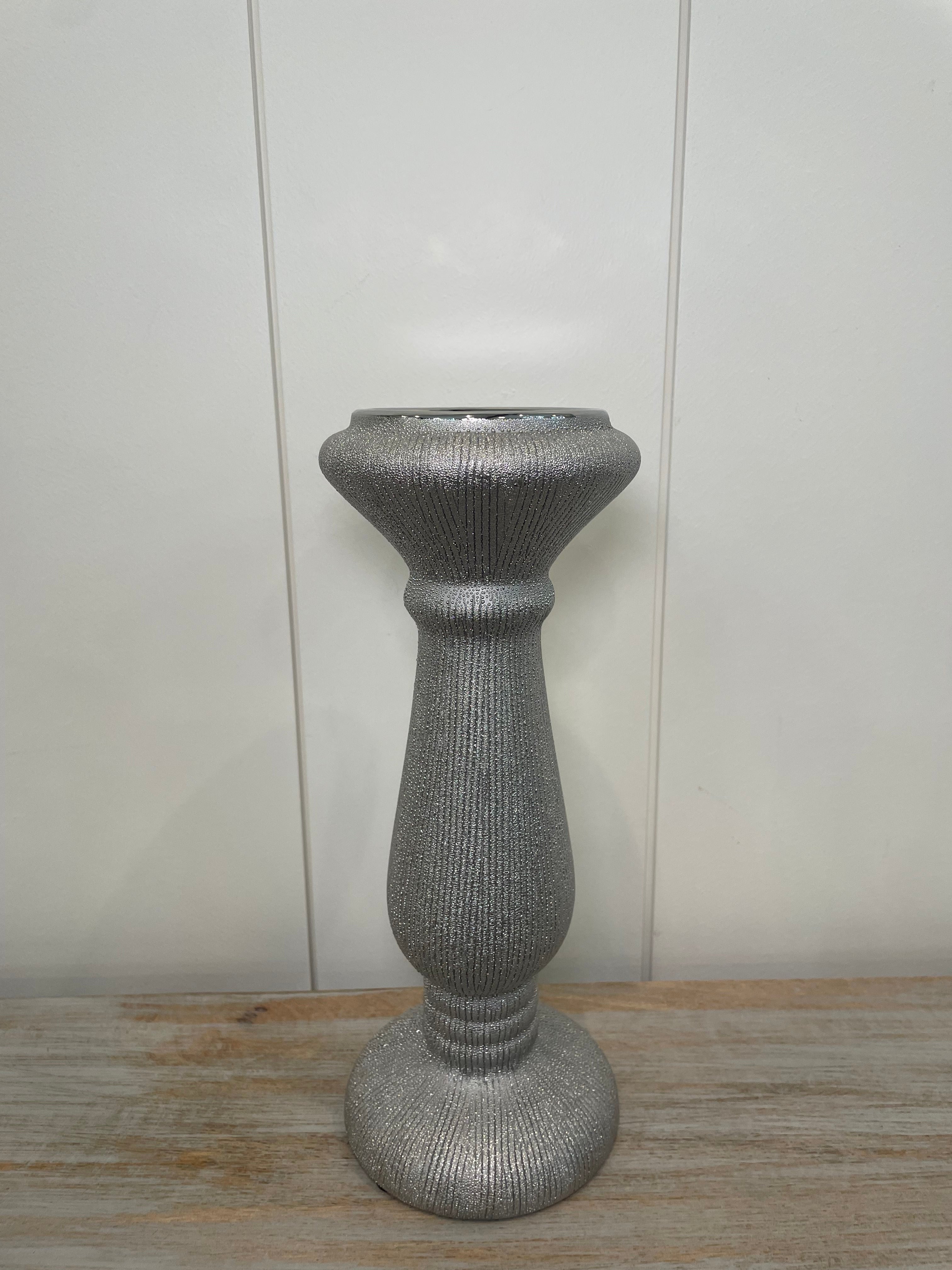 Cer, 10" Candle Holder, Scratched Silver