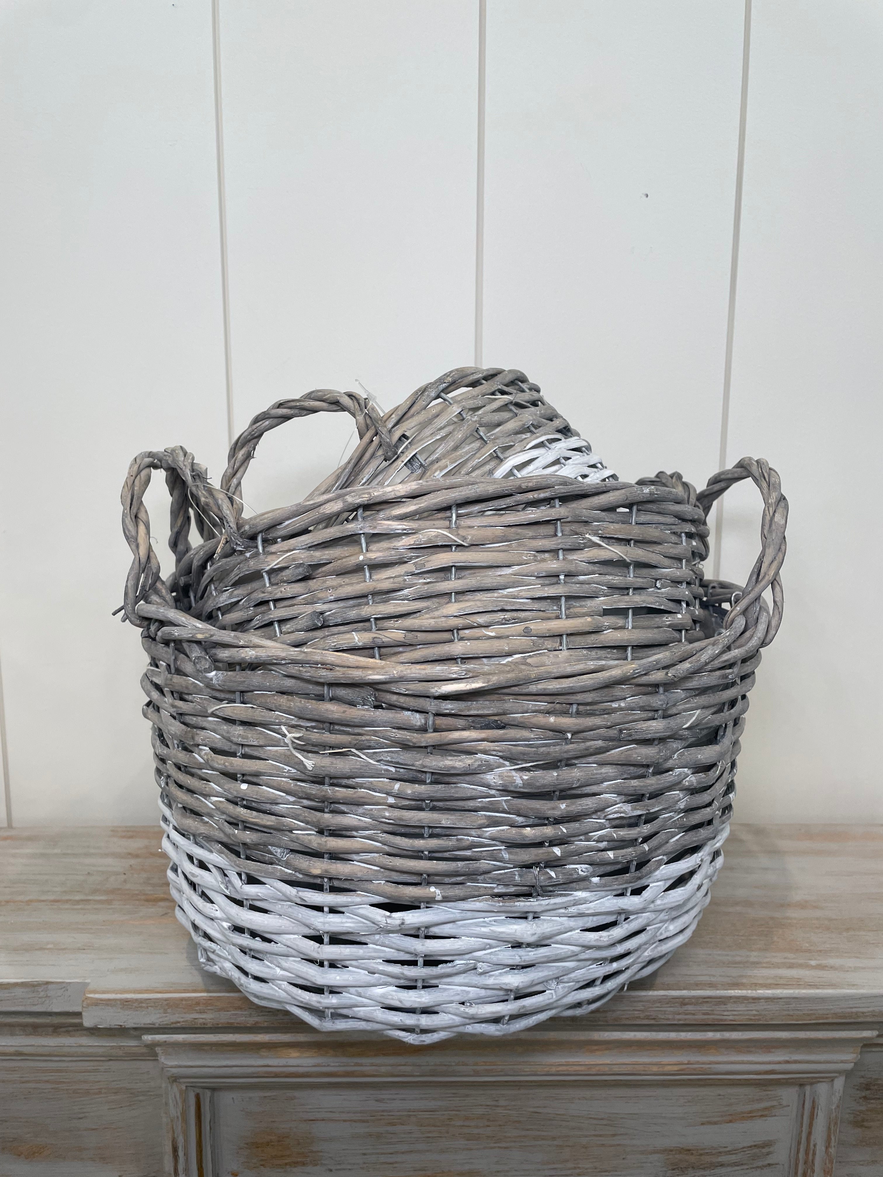 White Dipped Willow Bushel Basket Planter Set 3