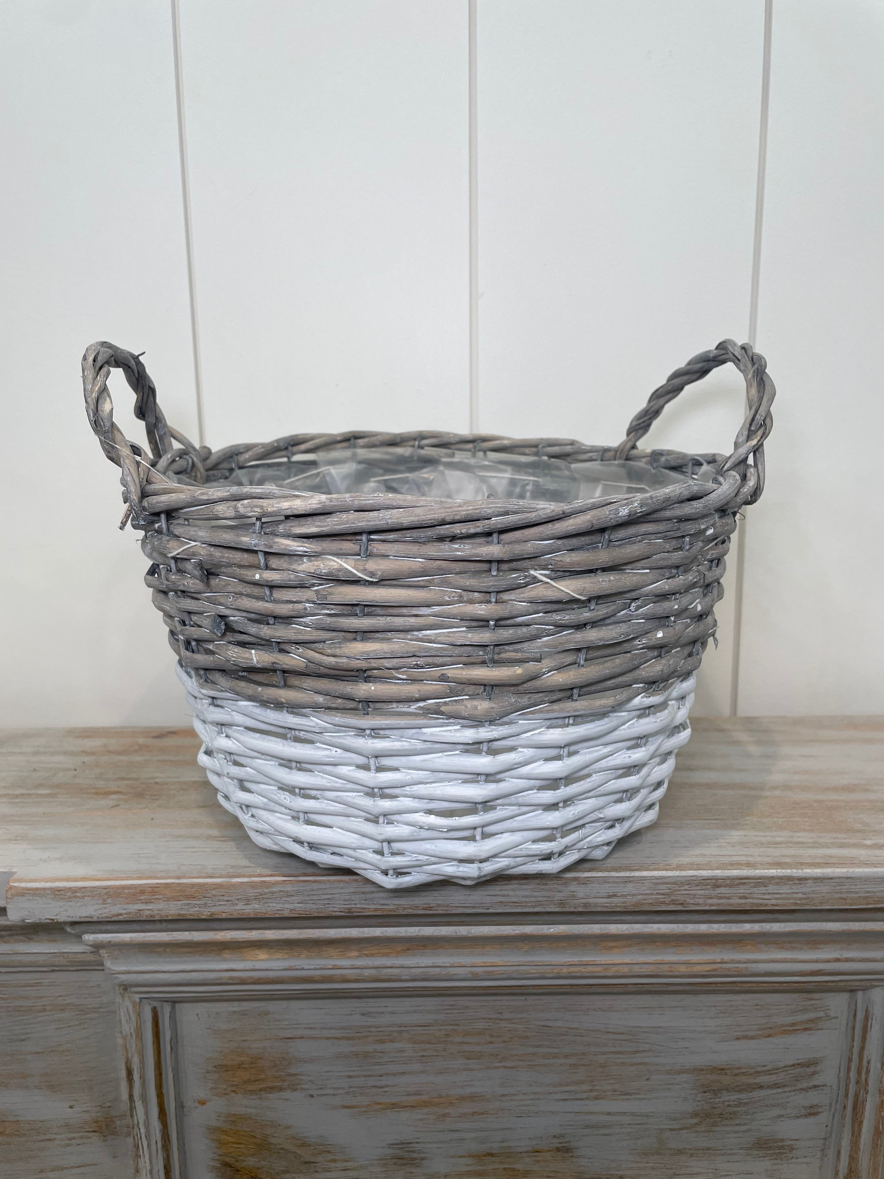 White Dipped Willow Bushel Basket Planter Set 3