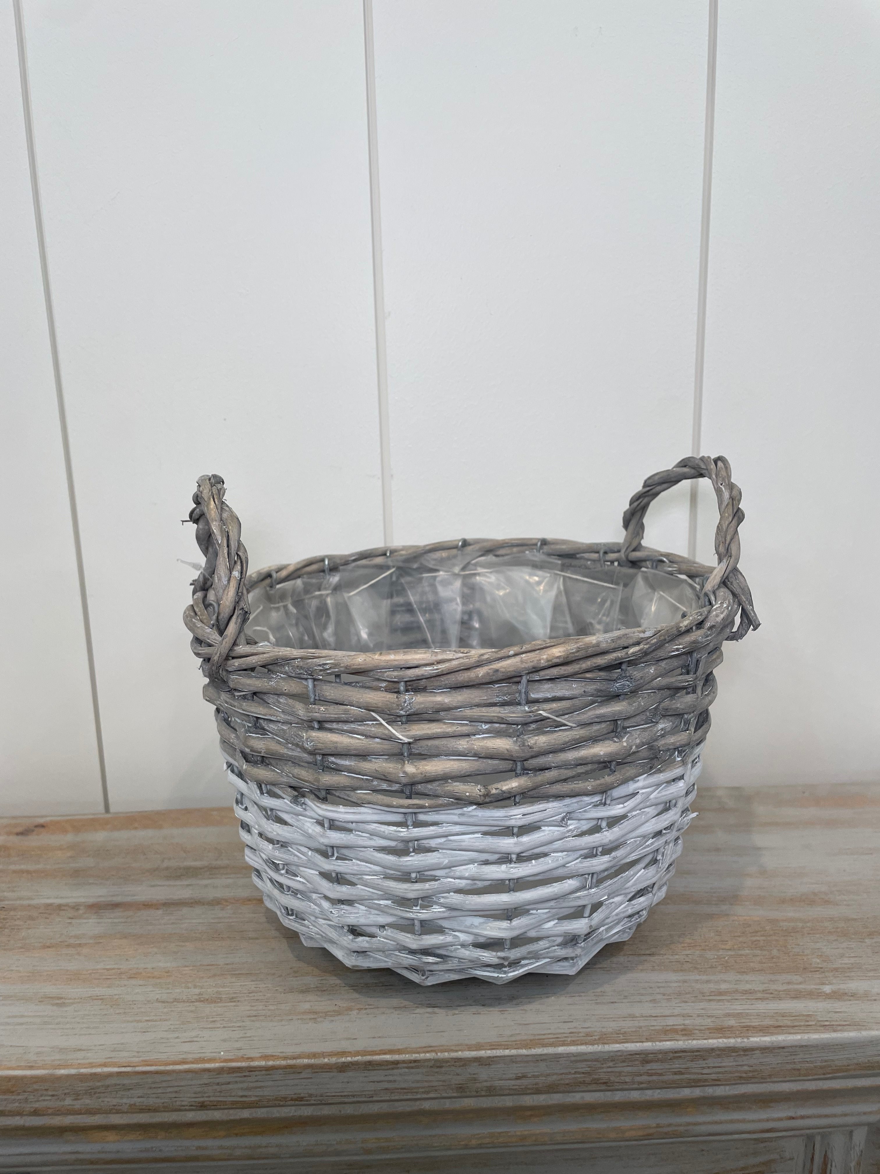 White Dipped Willow Bushel Basket Planter Set 3