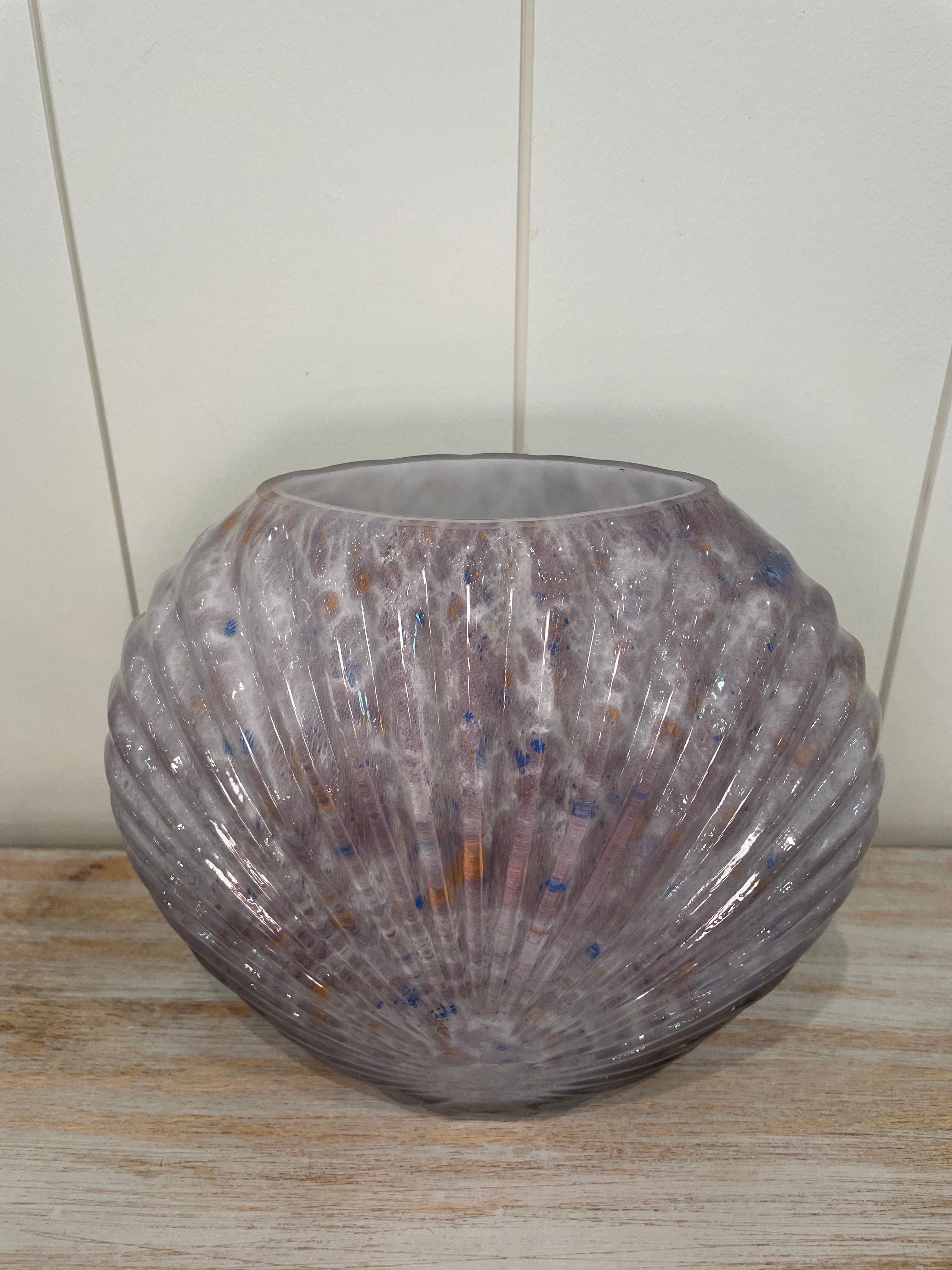 Blue Glass Scallop Shell Vase